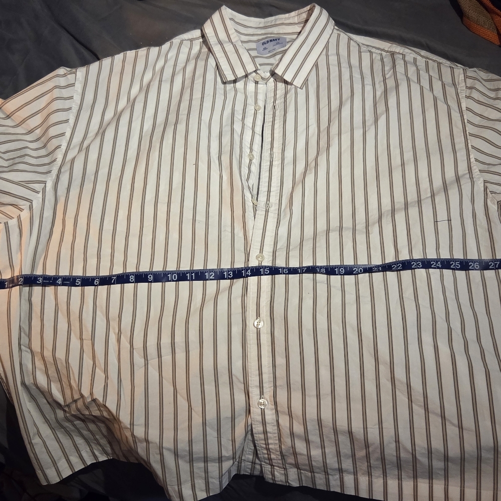 Old Navy White and Brown Striped Men's Shirt